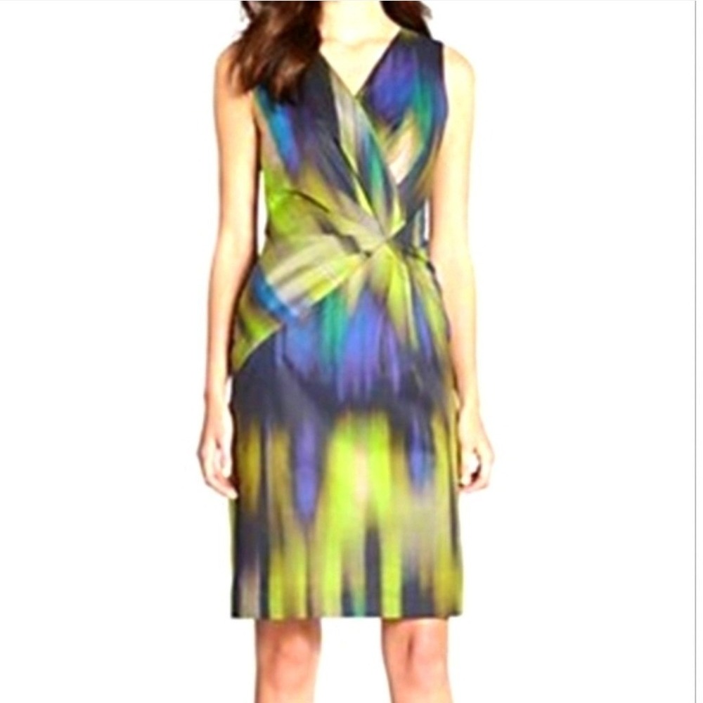 Lafayette 148 New‎ York Tourmaline Multi Abstract Print Sheath Dress 16 NWT
